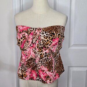 7th Avenue New York & Co Pink Brown Animal Print Floral Strapless Tube Top Sz XL